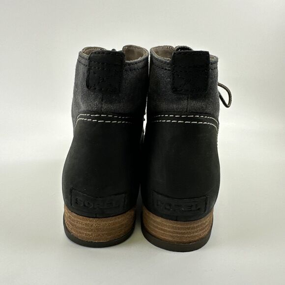 Sorel Major Lace Up Ankle Boot Wedge Gray Canvas Leather NL2163-010 Womens 10 - Picture 5 of 14